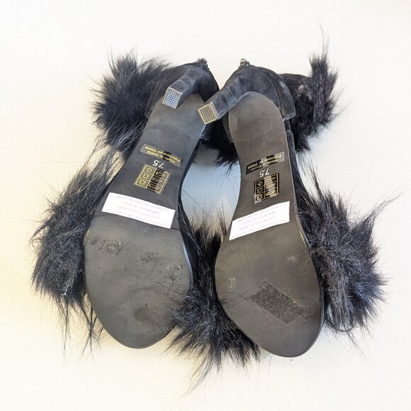 Jeffrey Campbell Black Faux Fur Cookie Heels Open Toe Stiletto Fuzzy Y2K 7.5 - Picture 7 of 11
